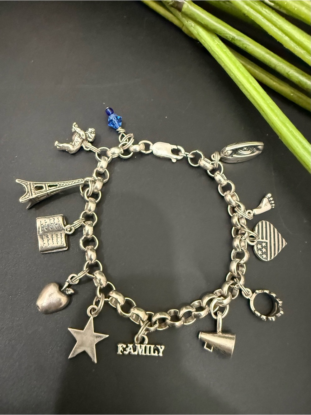 Vintage Prochain 925 Sterling Silver Rolo Chain Link 12-Charm Bracelet 32.9g.